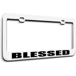 imageSpeedy Pros Metal License Plate Frame Blessed God Religious Jesus Christ Metal Tag Holder Car Accessories Chrome 2 Holes 1 FrameWhite 2 Holes