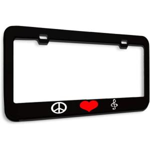 imageSpeedy Pros Metal License Plate Frame Peace Love Music Metal Heavy Duty Chrome Tag Holder Car Accessories Chrome 2 Holes 1 FrameBlack 2 Holes