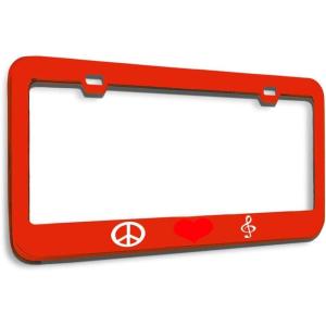 imageSpeedy Pros Metal License Plate Frame Peace Love Music Metal Heavy Duty Chrome Tag Holder Car Accessories Chrome 2 Holes 1 FrameRed 2 Holes