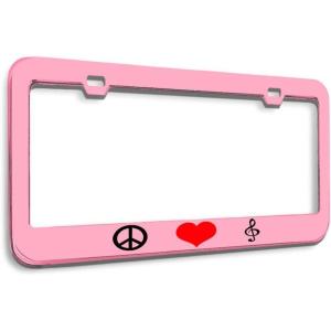 imageSpeedy Pros Metal License Plate Frame Peace Love Music Metal Heavy Duty Chrome Tag Holder Car Accessories Chrome 2 Holes 1 FrameSoft Pink 2 Holes