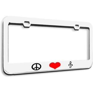 imageSpeedy Pros Metal License Plate Frame Peace Love Music Metal Heavy Duty Chrome Tag Holder Car Accessories Chrome 2 Holes 1 FrameWhite 2 Holes