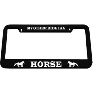 imageSpeedy Pros My Other Ride is A Horse Style 2 Zinc Metal License Plate Frame Car Auto Tag Holder  Black 2 Holes