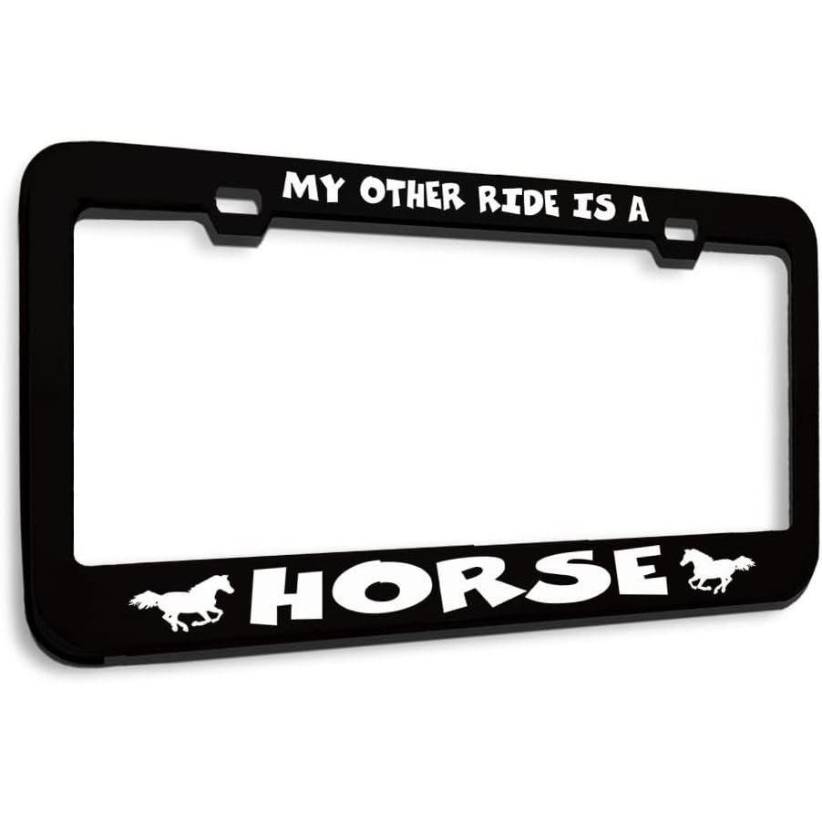imageSpeedy Pros Metal License Plate Frame My Other Ride is A Horse Chrome Tag Border Car Accessories Chrome 2 Holes 1 FrameBlack 2 Holes