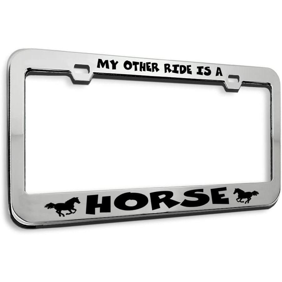 imageSpeedy Pros Metal License Plate Frame My Other Ride is A Horse Chrome Tag Border Car Accessories Chrome 2 Holes 1 FrameChrome 2 Holes