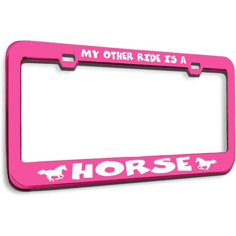 imageSpeedy Pros Metal License Plate Frame My Other Ride is A Horse Chrome Tag Border Car Accessories Chrome 2 Holes 1 FrameHot Pink 2 Holes