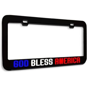 imageMetal License Plate Frame God Bless America Flag Eagle Metal Tag Holder Car Accessories Stainless Steel 2 Holes 1 FrameBlack 2 Holes