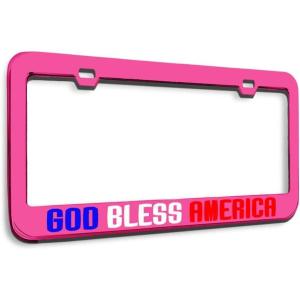 imageMetal License Plate Frame God Bless America Flag Eagle Metal Tag Holder Car Accessories Stainless Steel 2 Holes 1 FrameHot Pink 2 Holes