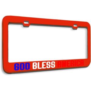 imageMetal License Plate Frame God Bless America Flag Eagle Metal Tag Holder Car Accessories Stainless Steel 2 Holes 1 FrameRed 2 Holes