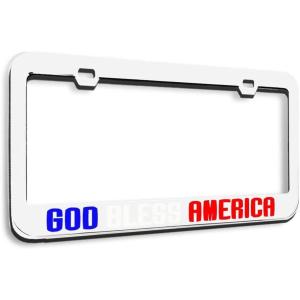 imageMetal License Plate Frame God Bless America Flag Eagle Metal Tag Holder Car Accessories Stainless Steel 2 Holes 1 FrameWhite 2 Holes