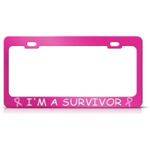 imageSpeedy Pros License Plate Frame Im A Survivor Breast Cancer Ribbon Hot Pink Car Accessories Hot Pink 2 Holes