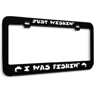 imageSpeedy Pros Metal License Plate Frame Just Wishing I was Fishing Fish Fishing Chrome Tag Border Car Accessories Chrome 2 Holes 1 FrameBlack 2 Holes