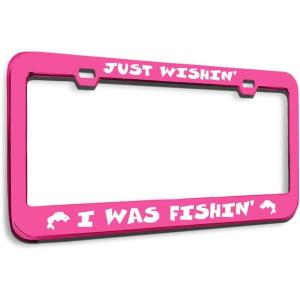 imageSpeedy Pros Metal License Plate Frame Just Wishing I was Fishing Fish Fishing Chrome Tag Border Car Accessories Chrome 2 Holes 1 FrameHot Pink 2 Holes