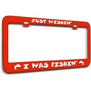 imageSpeedy Pros Metal License Plate Frame Just Wishing I was Fishing Fish Fishing Chrome Tag Border Car Accessories Chrome 2 Holes 1 FrameRed 2 Holes