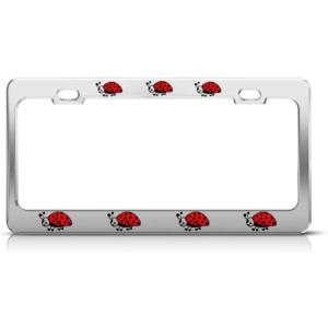 imageSpeedy Pros Metal License Plate Frame Ladybug Lady Bug Style B Car Accessories Chrome 2 Holes