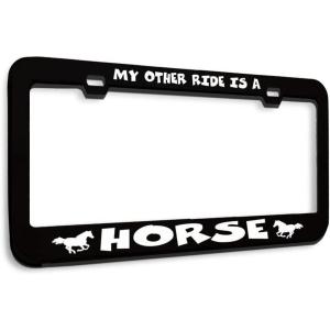 imageSpeedy Pros Metal License Plate Frame My Other Ride is A Horse Chrome Tag Border Car Accessories Chrome 2 Holes 1 FrameBlack 2 Holes