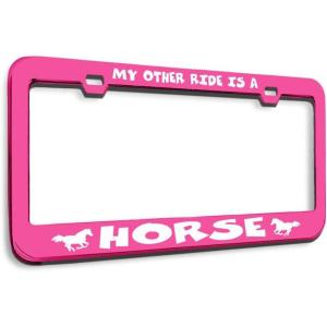 imageSpeedy Pros Metal License Plate Frame My Other Ride is A Horse Chrome Tag Border Car Accessories Chrome 2 Holes 1 FrameHot Pink 2 Holes