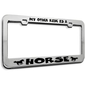 imageSpeedy Pros Metal License Plate Frame My Other Ride is A Horse Chrome Tag Border Car Accessories Chrome 2 Holes 1 FrameStainless Steel 2 Holes