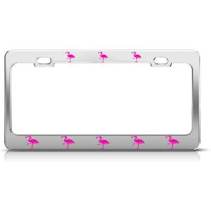 imageSpeedy Pros Metal License Plate Frame Pink Flamingo Animal Car Accessories Chrome 2 Holes