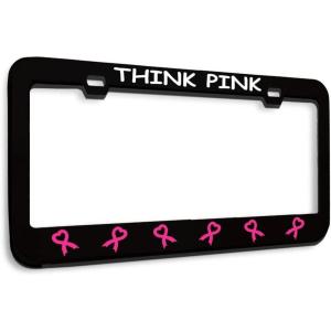 imageSpeedy Pros Metal License Plate Frame Think Pink Breast Cancer Ribbons Hot Pink Metal Tag Holder Car Accessories Soft Pink 2 Holes 1 FrameBlack 2 Holes