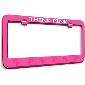 imageSpeedy Pros Metal License Plate Frame Think Pink Breast Cancer Ribbons Hot Pink Metal Tag Holder Car Accessories Soft Pink 2 Holes 1 FrameHot Pink 2 Holes