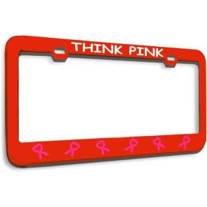 imageSpeedy Pros Metal License Plate Frame Think Pink Breast Cancer Ribbons Hot Pink Metal Tag Holder Car Accessories Soft Pink 2 Holes 1 FrameRed 2 Holes