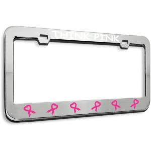 imageSpeedy Pros Metal License Plate Frame Think Pink Breast Cancer Ribbons Hot Pink Metal Tag Holder Car Accessories Soft Pink 2 Holes 1 FrameStainless Steel 2 Holes