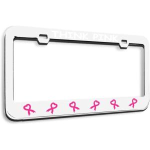 imageSpeedy Pros Metal License Plate Frame Think Pink Breast Cancer Ribbons Hot Pink Metal Tag Holder Car Accessories Soft Pink 2 Holes 1 FrameWhite 2 Holes