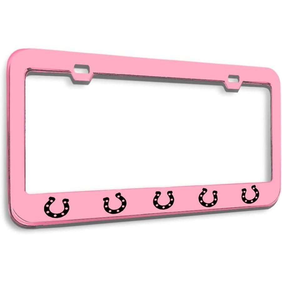 imageSpeedy Pros Metal License Plate Frame Horseshoe Horseshoes Metal Tag Holder Car Accessories Black 2 Holes 1 FrameSoft Pink 2 Holes