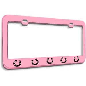 imageSpeedy Pros Metal License Plate Frame Horseshoe Horseshoes Metal Tag Holder Car Accessories Black 2 Holes 1 FrameSoft Pink 2 Holes