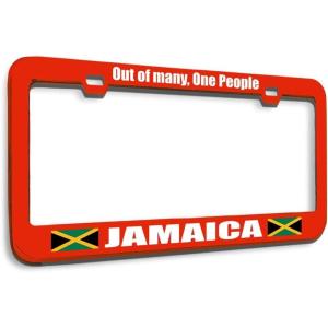 imageSpeedy Pros Metal License Plate Frame Jamaica Out of Many 1 People Country Metal Tag Holder Car Accessories Chrome 2 Holes 1 FrameRed 2 Holes