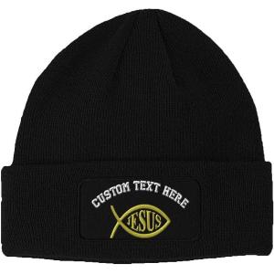 imageSpeedy Pros Patch Beanie Jesus Fish Christian Christ Embroidery Winter Hats 1 SizeBlack