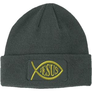 imageSpeedy Pros Patch Beanie Jesus Fish Christian Christ Embroidery Winter Hats 1 SizeDark Grey