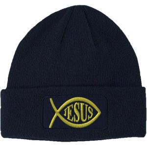 imageSpeedy Pros Patch Beanie Jesus Fish Christian Christ Embroidery Winter Hats 1 SizeNavy