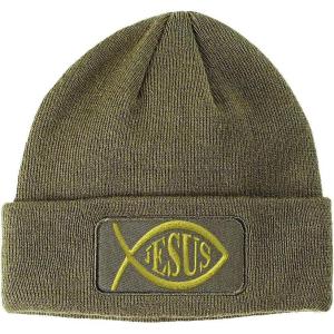 imageSpeedy Pros Patch Beanie Jesus Fish Christian Christ Embroidery Winter Hats 1 SizeOlive Green