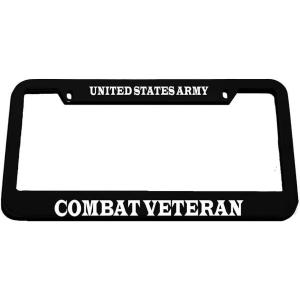 imageSpeedy Pros United States Army Combat Veteran Zinc Metal License Plate Frame Car Auto Tag Holder  Black 2 Holes