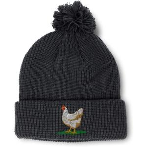 imageSpeedy Pros Pom Pom Beanies for Women Chicken Hen Embroidery Skull Cap Winter Hats for Men Acrylic 1 SizeBlack Design Only