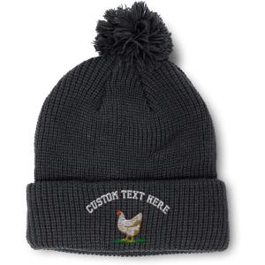imageSpeedy Pros Pom Pom Beanies for Women Chicken Hen Embroidery Skull Cap Winter Hats for Men Acrylic 1 SizeBlack Personalized Text Here