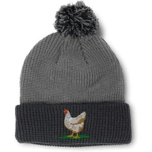 imageSpeedy Pros Pom Pom Beanies for Women Chicken Hen Embroidery Skull Cap Winter Hats for Men Acrylic 1 SizeGrey Black Design Only