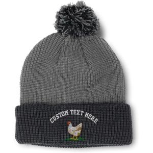 imageSpeedy Pros Pom Pom Beanies for Women Chicken Hen Embroidery Skull Cap Winter Hats for Men Acrylic 1 SizeGrey Black Personalized Text Here