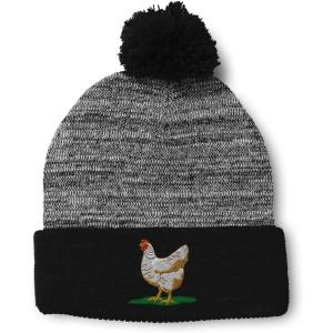 imageSpeedy Pros Pom Pom Beanies for Women Chicken Hen Embroidery Skull Cap Winter Hats for Men Acrylic 1 SizeHeather Gray Black Design Only