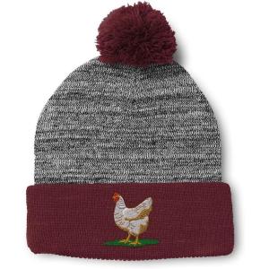 imageSpeedy Pros Pom Pom Beanies for Women Chicken Hen Embroidery Skull Cap Winter Hats for Men Acrylic 1 SizeHeather Gray Burgundy Design Only