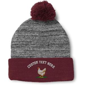 imageSpeedy Pros Pom Pom Beanies for Women Chicken Hen Embroidery Skull Cap Winter Hats for Men Acrylic 1 SizeHeather Gray Burgundy Personalized Text Here