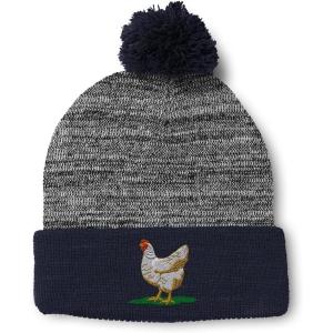 imageSpeedy Pros Pom Pom Beanies for Women Chicken Hen Embroidery Skull Cap Winter Hats for Men Acrylic 1 SizeHeather Gray Navy Design Only