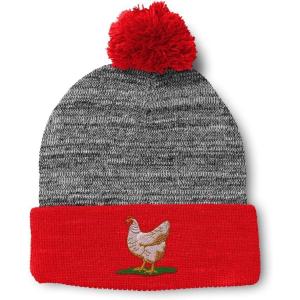 imageSpeedy Pros Pom Pom Beanies for Women Chicken Hen Embroidery Skull Cap Winter Hats for Men Acrylic 1 SizeHeather Gray Red Design Only