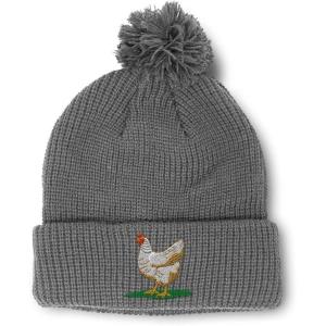 imageSpeedy Pros Pom Pom Beanies for Women Chicken Hen Embroidery Skull Cap Winter Hats for Men Acrylic 1 SizeLight Grey Design Only