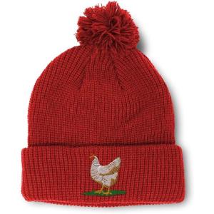 imageSpeedy Pros Pom Pom Beanies for Women Chicken Hen Embroidery Skull Cap Winter Hats for Men Acrylic 1 SizeRed Design Only