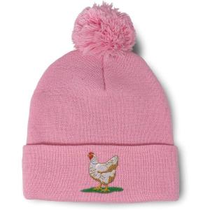imageSpeedy Pros Pom Pom Beanies for Women Chicken Hen Embroidery Skull Cap Winter Hats for Men Acrylic 1 SizeSoft Pink Design Only