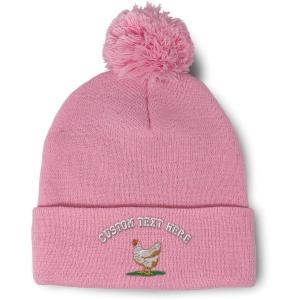 imageSpeedy Pros Pom Pom Beanies for Women Chicken Hen Embroidery Skull Cap Winter Hats for Men Acrylic 1 SizeSoft Pink Personalized Text Here