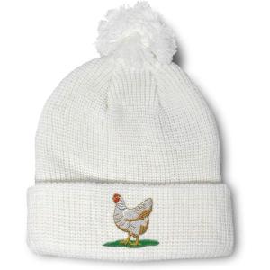 imageSpeedy Pros Pom Pom Beanies for Women Chicken Hen Embroidery Skull Cap Winter Hats for Men Acrylic 1 SizeWhite Design Only