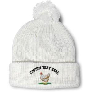 imageSpeedy Pros Pom Pom Beanies for Women Chicken Hen Embroidery Skull Cap Winter Hats for Men Acrylic 1 SizeWhite Personalized Text Here